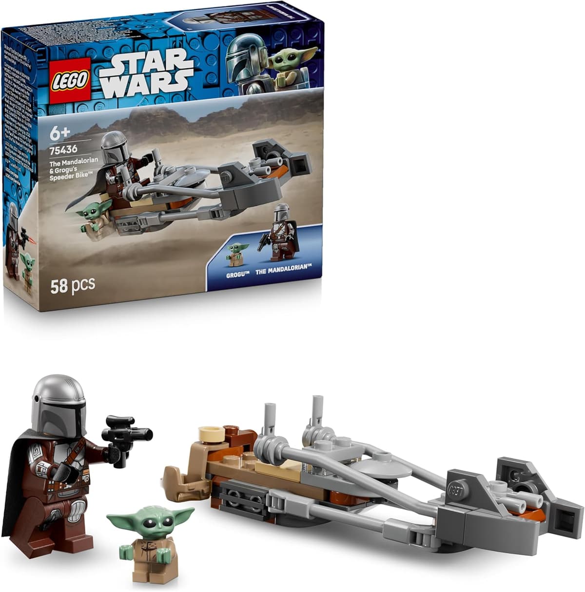 LEGO Star Wars Der Mandalorianer und Grogu auf ihrem Speeder Bike - Set mit Fahrzeug und 2 Star Wars Figuren für Actionabenteuer - – Bild 1