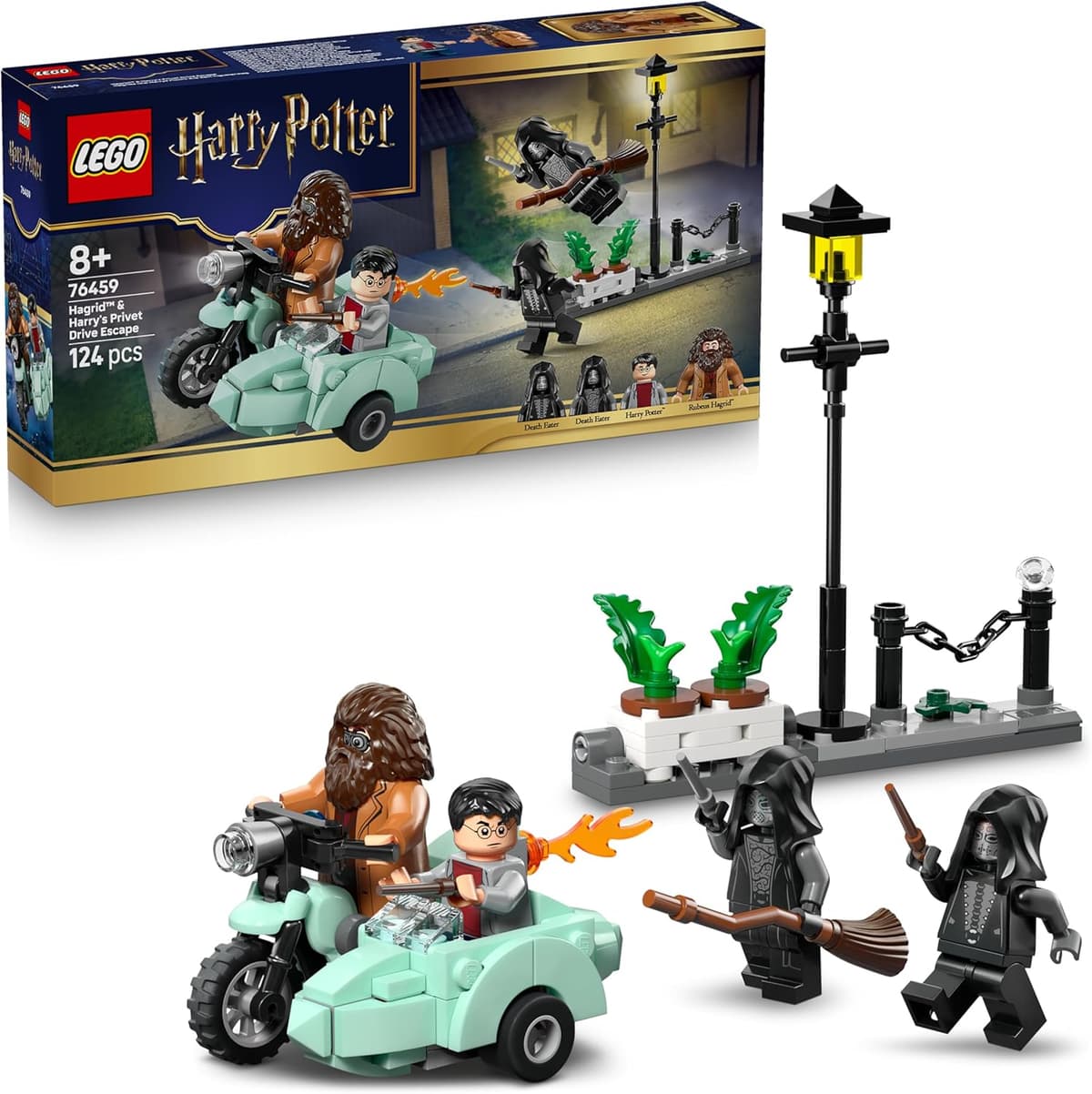 LEGO Harry Potter Hagrids und Harrys Flucht aus dem Ligusterweg - Motorrad Spielzeug mit 4 Minifiguren - 2 Todesser, eine Straßenszene – Bild 1