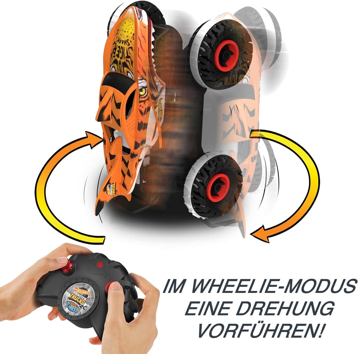 Hot Wheels Monster Trucks Ferngesteuertes Auto Tiger Shark, mit 'Terrain Stomp' Technologie für tierähnliche Bewegungen – Bild 3