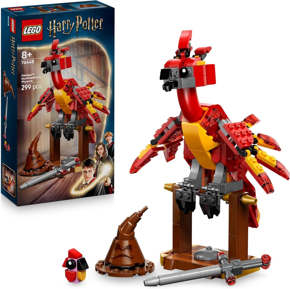 LEGO Harry Potter Fawkes: Dumbledores Phönix-Spielzeug mit Sprechenden Hut, Gryffindor Schwert & Baby Fawkes – Bild 1