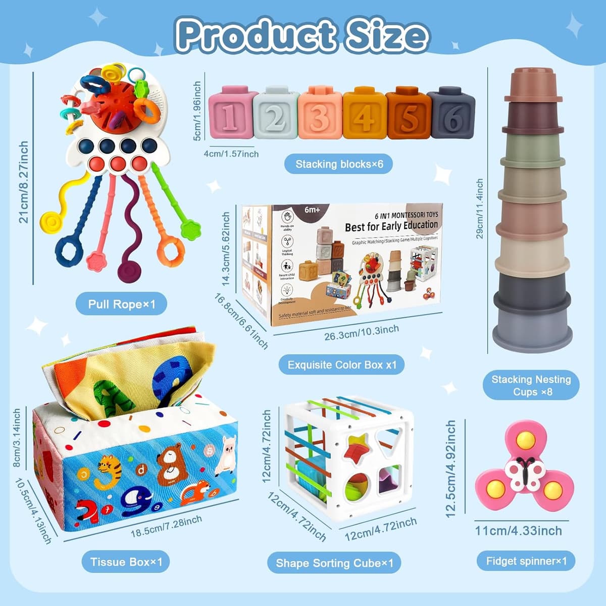 6 in 1 Baby Spielzeug, Montessori Spielzeug für Babys – Bild 2