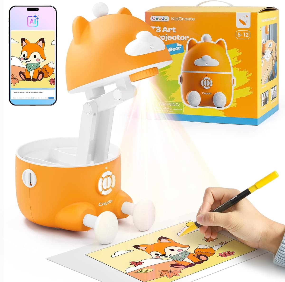 Caydo T3 KI Zeichenprojektor für Kinder, Augensicheres Lern-zu-zeichnen Spielzeug mit 700+ Aktivitäten & App – Bild 1