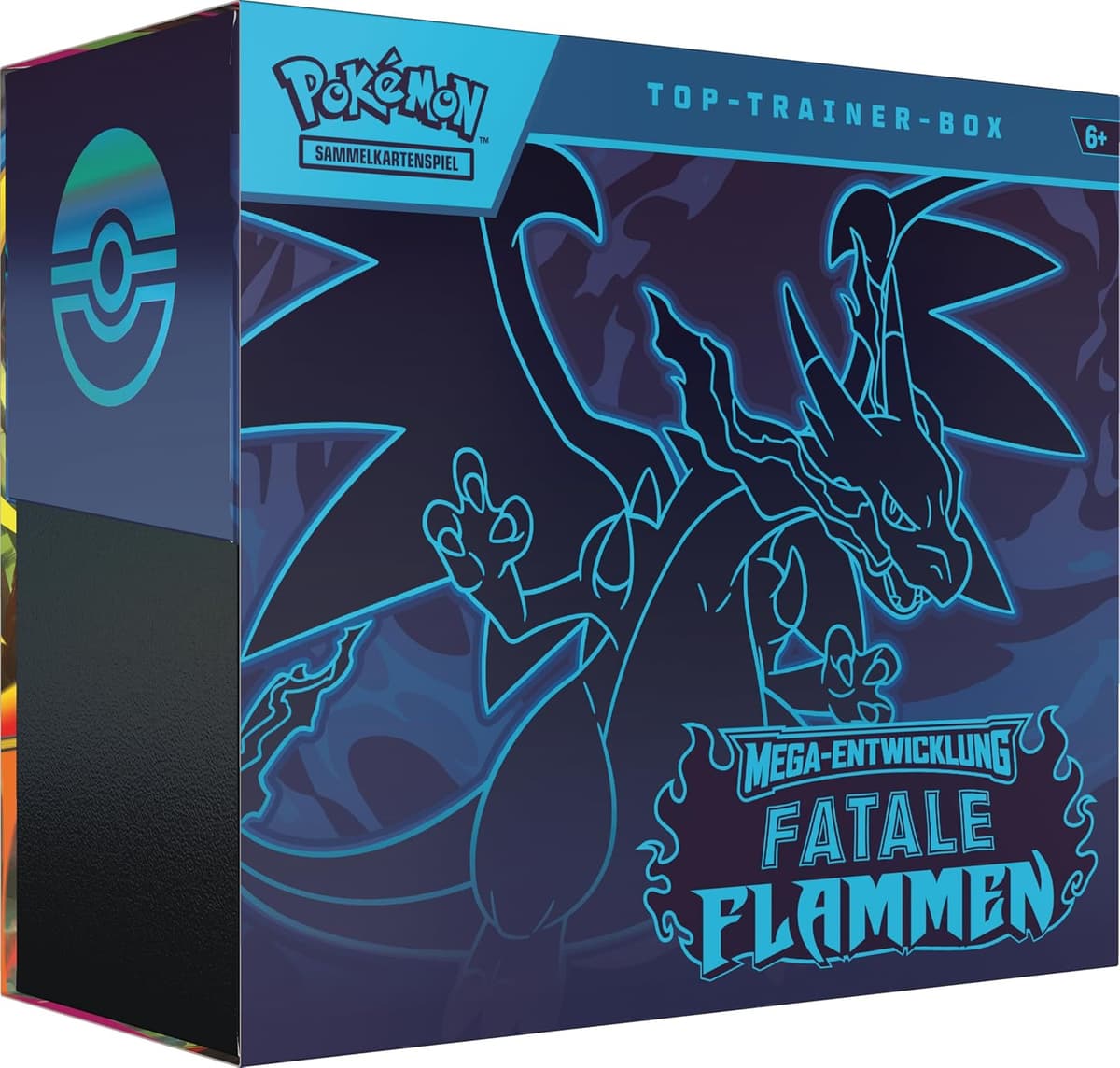Pokémon-Sammelkartenspiel: Top-Trainer-Box Mega-Entwicklung – Fatale Flammen (1 Vollbild-Promokarte, 9 Boosterpacks & Zubehör) – Bild 1