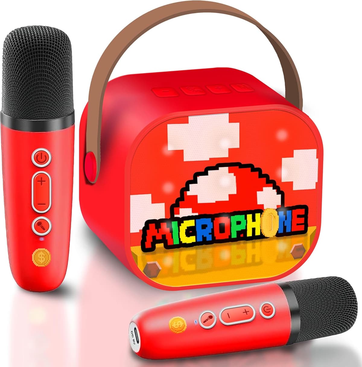 Super Bro Karaoke Maschine mit 2 Bluetooth Mikrofon, Kinderspielzeug, Musikbox Spielzeug für Kinder 3 4 5 6 7 8-12 Jahre, Tragbarer Karaoke Mikrofon, ab 3-10 Jahre – Bild 1