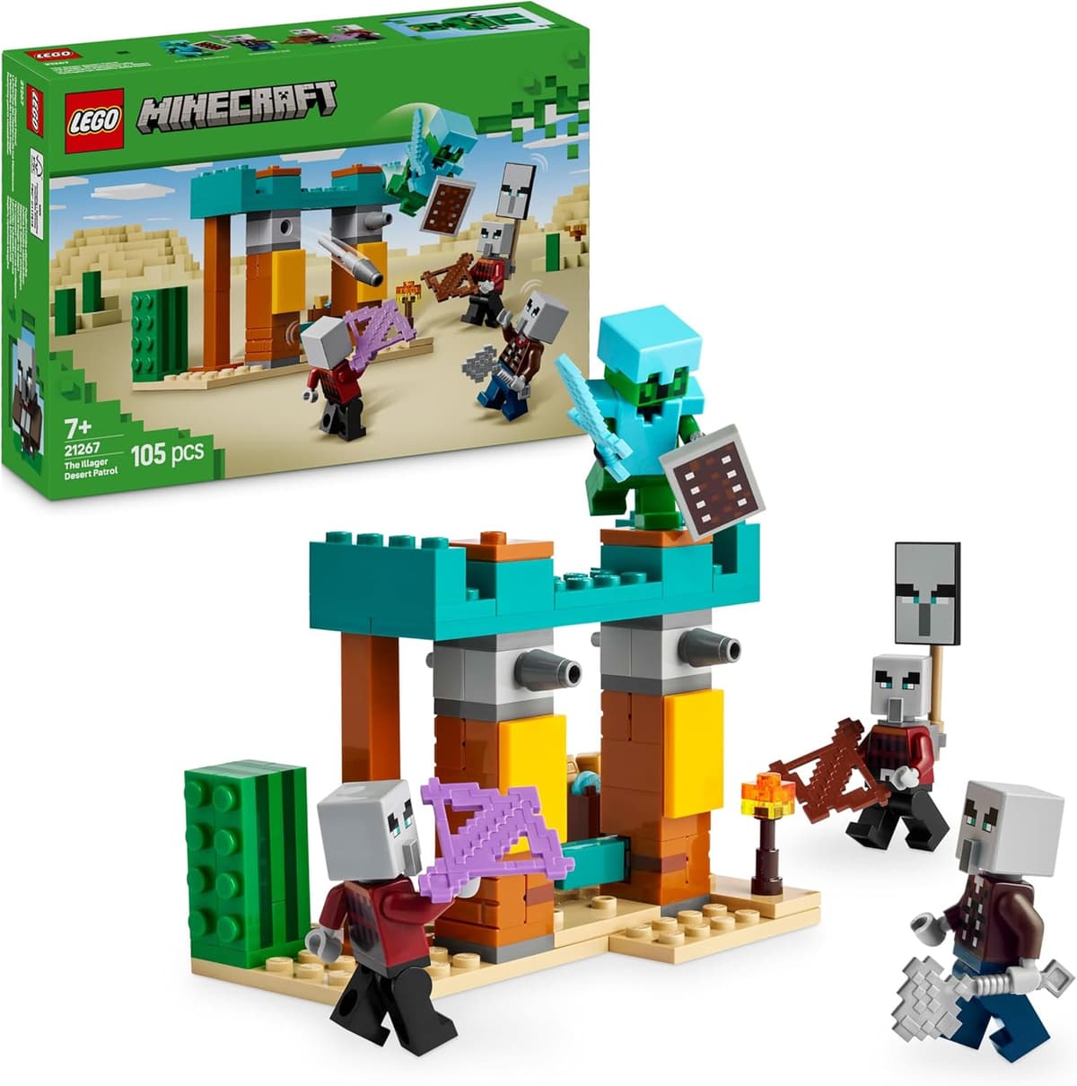LEGO Minecraft Die Illager-Wüstenpatrouille - Gaming Spielzeug mit Figuren, darunter EIN Plünderer, EIN Vindikator und EIN Kaktusritter – Bild 1
