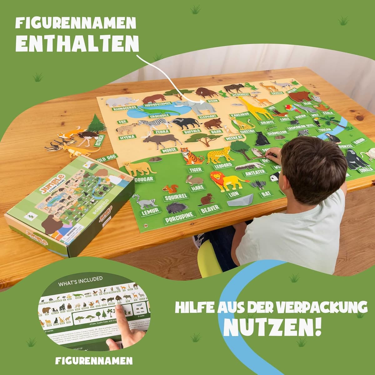 BONNYCO Filztafel mit 116 Dschungeltiere-Figuren – Bild 3