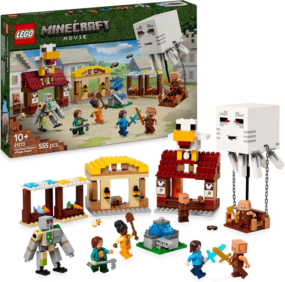 LEGO Minecraft Angriff des Ghast-Ballons - Gaming Spielzeug - Steves Haus, 4 Minifiguren - Iron Golem Figur & explodierender Brunnen Funktion  – Bild 1