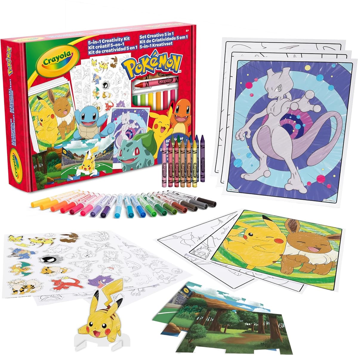 CRAYOLA - Pokémon 5-in-1 Kreativset, mit Ausmalblättern, Markern, Buntstiften, Aufklebern, 60 Stück – Bild 1
