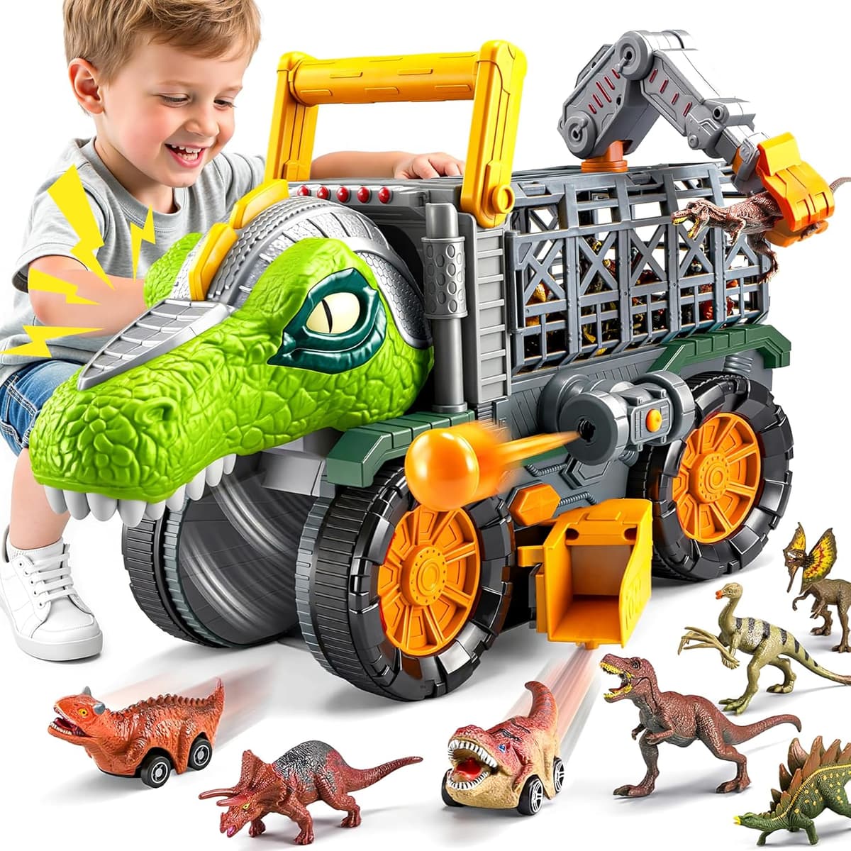 Dinosaurier Spielzeug Großer Dino-Monstertruck mit T-Rex & Figuren | Mit Abschussfunktion, Kran & Tunnel | Geschenk für Jungen 2-4 Jahre  – Bild 1