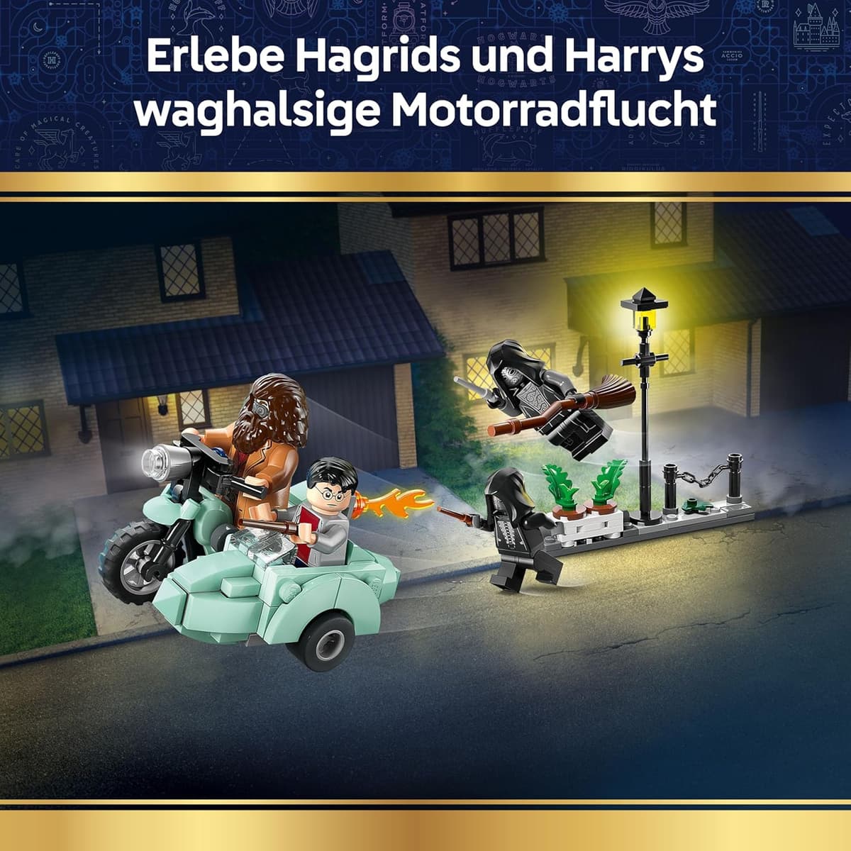 LEGO Harry Potter Hagrids und Harrys Flucht aus dem Ligusterweg - Motorrad Spielzeug mit 4 Minifiguren - 2 Todesser, eine Straßenszene – Bild 2