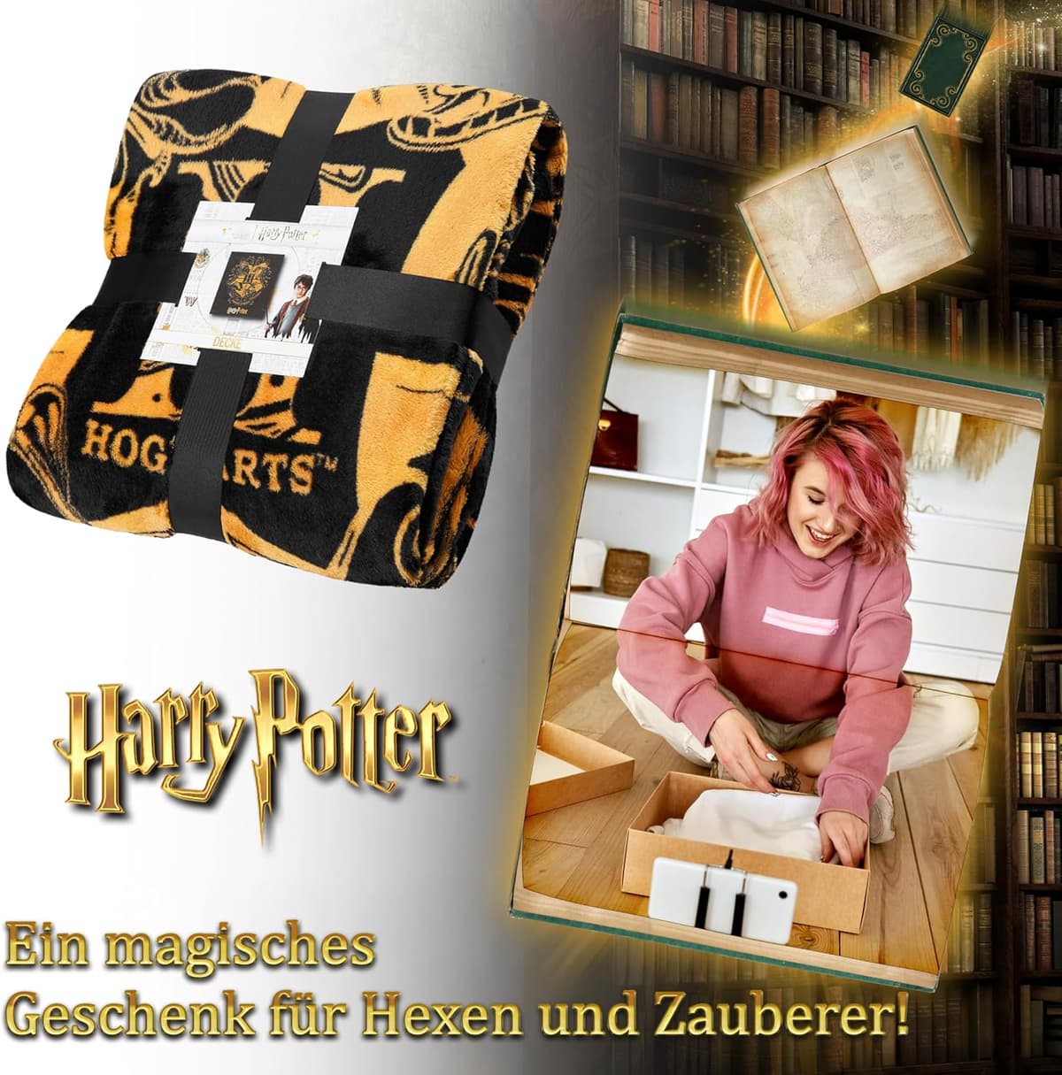 Harry Potter Kuscheldecke 150x130cm, Flauschige Fleecedecke – Bild 4