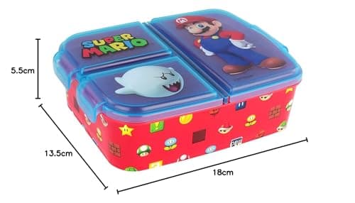 Super Mario Brotdose Kinder - Lunchbox mit 3 Fächern und Clip-Verschlüssen, Bento Snackbox aus Kunststoff bpa-frei - Vesperdose für Kindergarten & Schule, robust und leicht zu reinigen – Bild 2