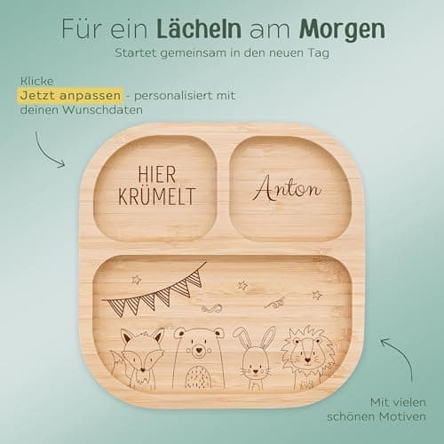 wunderwunsch - Personalisierter Baby Teller mit Saugnapf - Praktisches Kleinkind Zubehör mit Namen - Kinder Teller Rutschfest - Personalisierte Geschenke – Bild 5