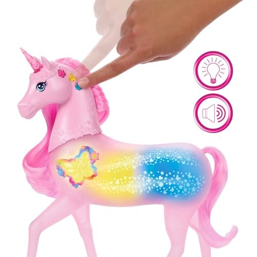 Barbie funkelnd leuchtendes Einhorn mit 20 interaktiven Kombinationen aus Lichteffekten, Geräuschen und Musik, zum Spielen Knöpfe drücken und Kopf streicheln – Bild 3
