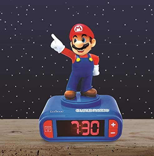 Lexibook, Super Mario, Mario Nightlight Wecker, Sounds und Melodien, hintergrundbeleuchtetes LCD-Display, beleuchtet, Snooze, Blau – Bild 2