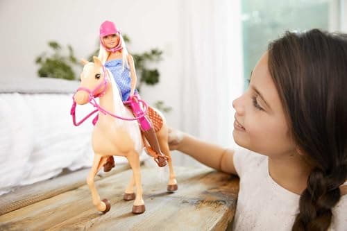 Barbie-Puppe und Pferdespielzeug, Reitzubehör, 1 Puppe und 1 Pferd enthalten, als Geschenk für Kinder ab 3 Jahre geeignet – Bild 2