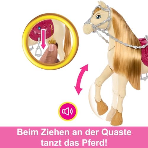 Barbie Spielzeugpferd mit Geräuschen, Musik und Zubehör, inspiriert von Barbie Mysteries: Das geheimnisvolle Pferdeabenteuer“ Pferd kann sich bewegen, tanzen und mit den Augen blinzeln – Bild 4