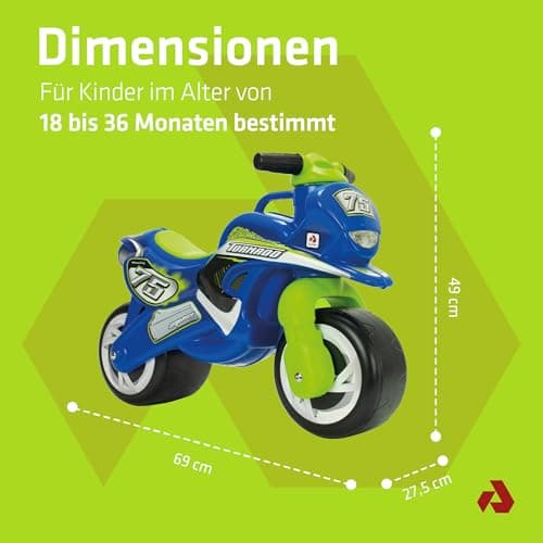 Laufrad Motorrad Kinder ab 18 Monaten Tundra Tornado Blau mit Tragegriff + Breiten Kunststoffrädern + Ergonomisches Design + rutschfeste Dekoration Wasserfest + Stabile Konstruktion – Bild 2