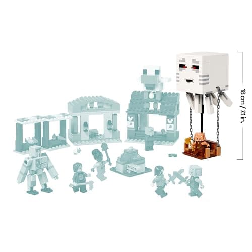LEGO Minecraft Angriff des Ghast-Ballons - Gaming Spielzeug - Steves Haus, 4 Minifiguren - Iron Golem Figur & explodierender Brunnen Funktion – Bild 3