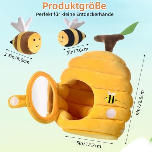 VORENUS Baby Spielzeug 6-12 Monate,6-in-1 Baby Bienenstock mit 5 Bienen Montessori Sensorik Spielzeug mit Scheune,Rassel,Spiegel,Kinder Lernspiele & Motorikspielzeug – Bild 3