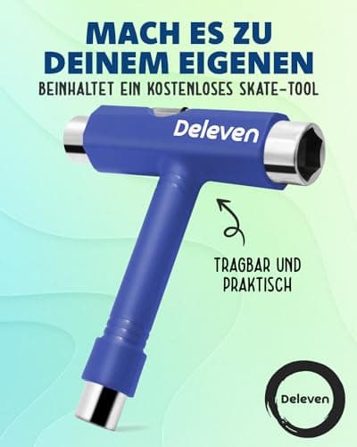 Deleven Skateboard mit LED Rollen, Skate Tool und ABEC 7 Lager – Bild 6