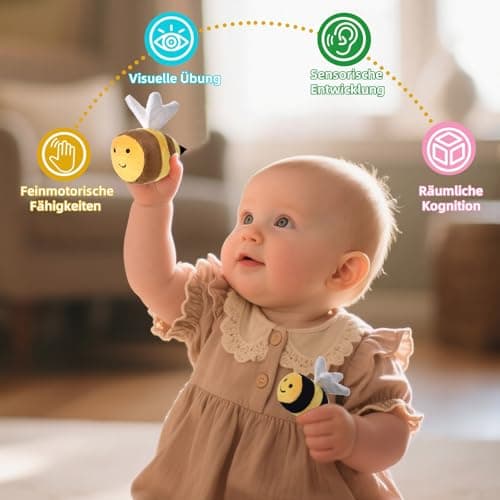 VORENUS Baby Spielzeug 6-12 Monate,6-in-1 Baby Bienenstock mit 5 Bienen Montessori Sensorik Spielzeug mit Scheune,Rassel,Spiegel,Kinder Lernspiele & Motorikspielzeug – Bild 6