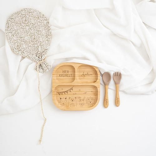 wunderwunsch - Personalisierter Baby Teller mit Saugnapf - Praktisches Kleinkind Zubehör mit Namen - Kinder Teller Rutschfest - Personalisierte Geschenke – Bild 2