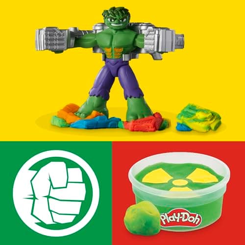 Play-Doh Marvel Hulk Quetsch- & Schmetterspaß, Action-Figur und 3 x 28 g Dosen und 1 x 56 g Dosen, Knetpresse und Formen – Bild 5