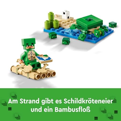 LEGO Minecraft Das Schildkrötenstrandhaus - Spielzeug mit Tierfiguren & Schildkröten Figur -Spielset mit Zubehör - Werkbank, Bambusfloß - – Bild 6