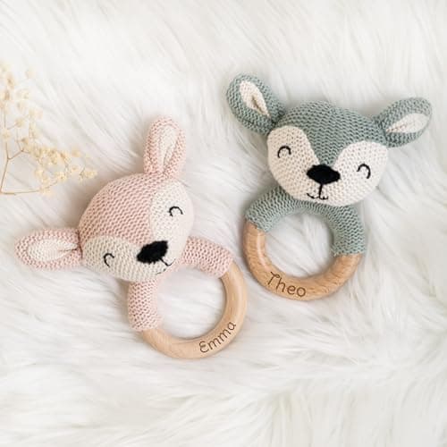 Geschenkfreude Personalisierter Beißring für Baby aus Holz - Greifling personalisiert mit Name - niedliche Babyrassel - schönes Geschenk zur Geburt Junge/Mädchen – Bild 6
