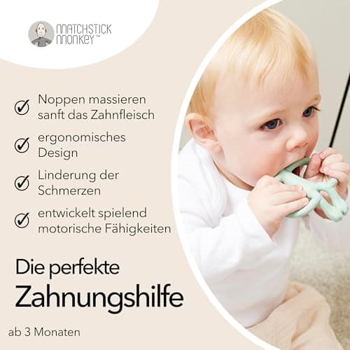Matchstick Monkey - Beißring Affe Original - Baby Zahnungshilfe - weiche Noppen massieren wundes Zahnfleisch - Silikon BPA-frei - Greifling für Zahnen - ab 3 Monaten – Bild 4