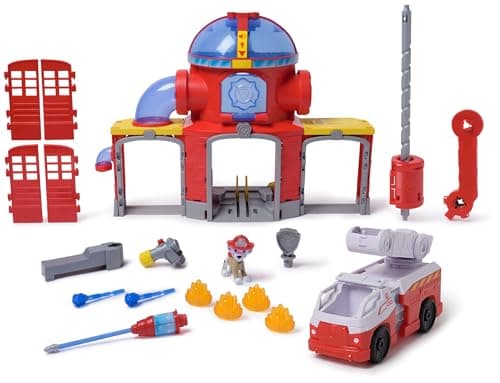 PAW PATROL – Fire Rescue Feuerwehr-Station mit Licht- und Soundeffekten, Wasserkanone, Rutschstange und Startrampe, ca. 38 cm, inkl. Marshall-Figur und Feuerwehrauto, für Kinder ab 3 Jahren – Bild 3