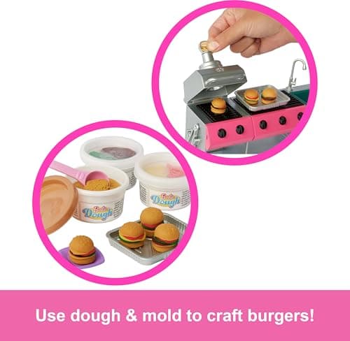 Barbie Super Abenteuer-Camper Spielset mit Dachzelt, Hängesessel, Fischteich, Grill mit Farbwechseleffekt und über 60 Zubehörteilen inklusive Knete – Bild 5