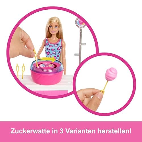Barbie Mysteries: Beach Detectives Barbie Malibu Puppe und Zuckerwatte Spielstand Spielset mit 20 Zubehörteilen, inklusive Preise – Bild 4