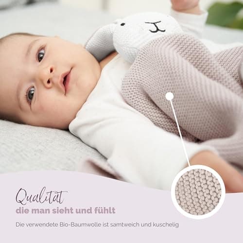 Livella Kuscheltuch „Hase“ mit Söckchen - Reine Bio-Baumwolle – Premium Schmusetuch, Kuscheldecke, Schmusedecke, Strickdecke - Samtweich & atmungsaktiv - Oeko-TEX® Standard 100 und GOTS Zertifiziert – Bild 5