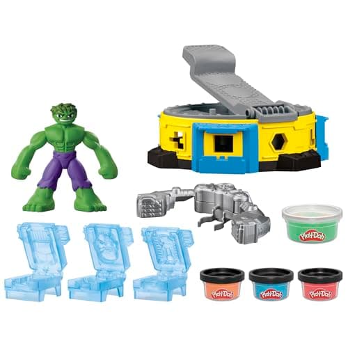 Play-Doh Marvel Hulk Quetsch- & Schmetterspaß, Action-Figur und 3 x 28 g Dosen und 1 x 56 g Dosen, Knetpresse und Formen – Bild 3