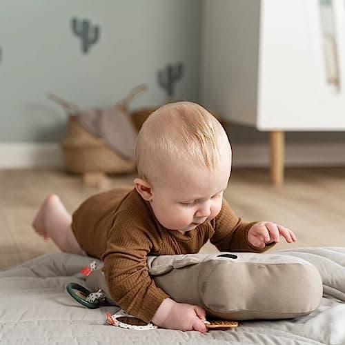 Done by Deer Tummy Time Kissen - Baby Bauchlage Kissen und Sensorik Spielzeug ab 3 Monate - mit Spiegel, Knistergeräuschen und Taktilen Texturen sowie Beißring für Zahnungshilfe – Bild 2