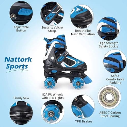 Nattork Kinder Rollschuhe für Jungen Mädchen, 4 Größen Verstellbare Quad Skates – Bild 2