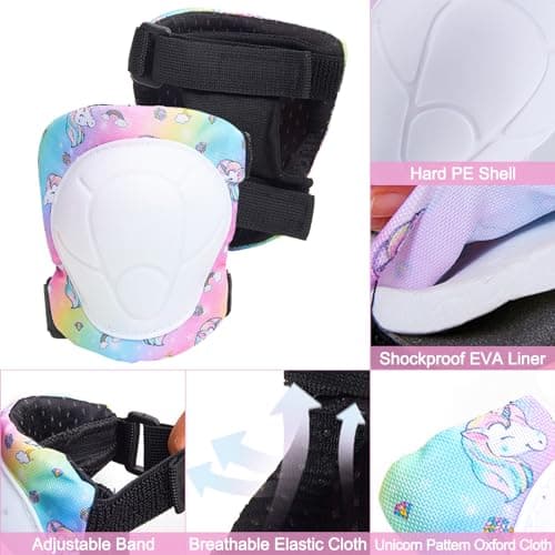Unicorn Castle Kinder Helm Knie Ellenbogen Handgelenk Pads Verstellbare Knieschoner Ellenbogenschoner Handgelenkschoner Skateboard Helme für Radfahren Skating Mädchen, 3-8 Jahre – Bild 3