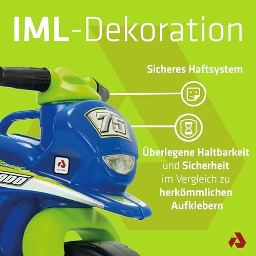 Laufrad Motorrad Kinder ab 18 Monaten Tundra Tornado Blau mit Tragegriff + Breiten Kunststoffrädern + Ergonomisches Design + rutschfeste Dekoration Wasserfest + Stabile Konstruktion – Bild 5