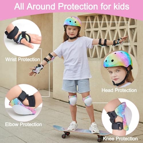 Unicorn Castle Kinder Helm Knie Ellenbogen Handgelenk Pads Verstellbare Knieschoner Ellenbogenschoner Handgelenkschoner Skateboard Helme für Radfahren Skating Mädchen, 3-8 Jahre – Bild 2