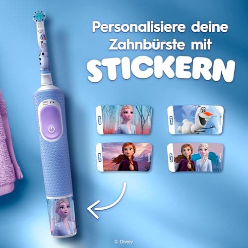 Oral-B Pro Kids Frozen Elektrische Zahnbürste für Kinder — Electric Toothbrush ab 3 Jahren inkl. 1 Aufsteckbürste, Reise-Etui und 2 Putzmodi für Zahnpflege, Blau/Lila – Bild 6