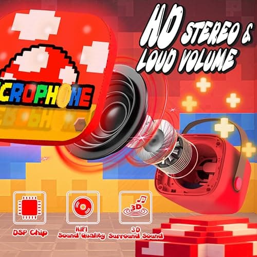 Super Bro Karaoke Maschine mit 2 Bluetooth Mikrofon, Kinderspielzeug, Musikbox Spielzeug für Kinder 3 4 5 6 7 8-12 Jahre, Tragbarer Karaoke Mikrofon, ab 3-10 Jahre – Bild 4