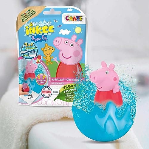 INKEE SURPRISE - 8er Set Peppa Pig Badekugeln Kinder mit Überraschung, Peppa Wutz Spielzeug für die Badewanne, mit Erdbeer-Duft & Schaumstoff-Effekt – Bild 6