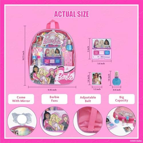 Barbie Make-up gefüllt Rucksack Set, einschließlich Lippenbalsam, Nagellack, Nagelfile, Haarbögen anderes Zubehör, Alter 3+ – Bild 4