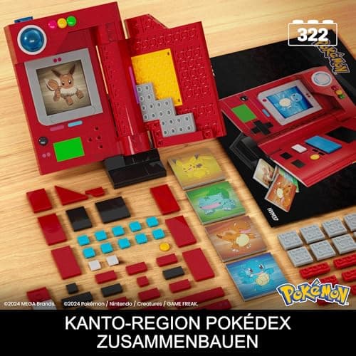 MEGA Pokémon Bauspielzeug Kanto-Region Pokédex mit 322 Teilen, Lichtfunktion und Karten – Bild 4