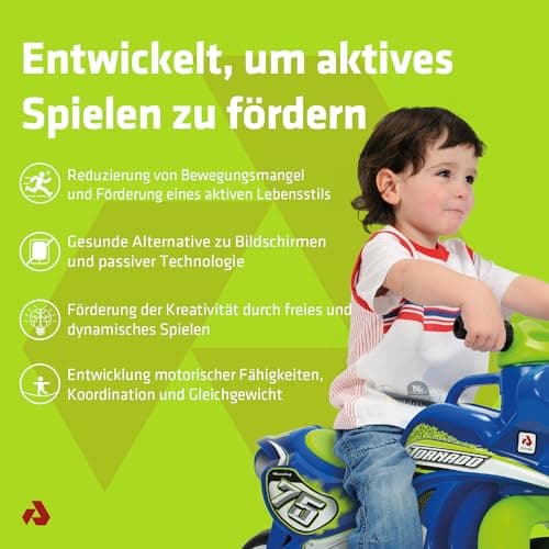Laufrad Motorrad Kinder ab 18 Monaten Tundra Tornado Blau mit Tragegriff + Breiten Kunststoffrädern + Ergonomisches Design + rutschfeste Dekoration Wasserfest + Stabile Konstruktion – Bild 3