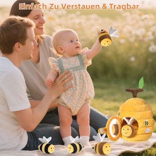 VORENUS Baby Spielzeug 6-12 Monate,6-in-1 Baby Bienenstock mit 5 Bienen Montessori Sensorik Spielzeug mit Scheune,Rassel,Spiegel,Kinder Lernspiele & Motorikspielzeug – Bild 2