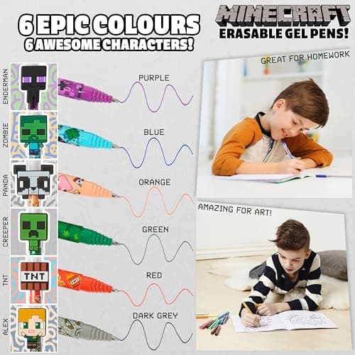 Minecraft Gelschreiber Radierbar 6er-Pack, Löschbare Gel Stifte Set – Bild 3