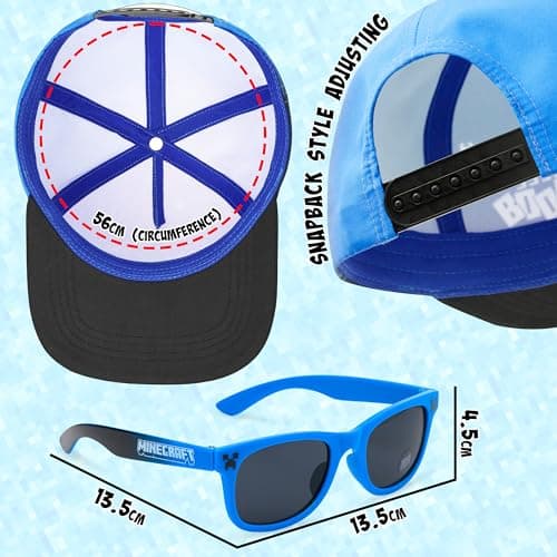 Minecraft Basecap Kinder Jungen Set Snapback Cap Kinder und Sonnenbrille UV Schutz - Creeper – Bild 6